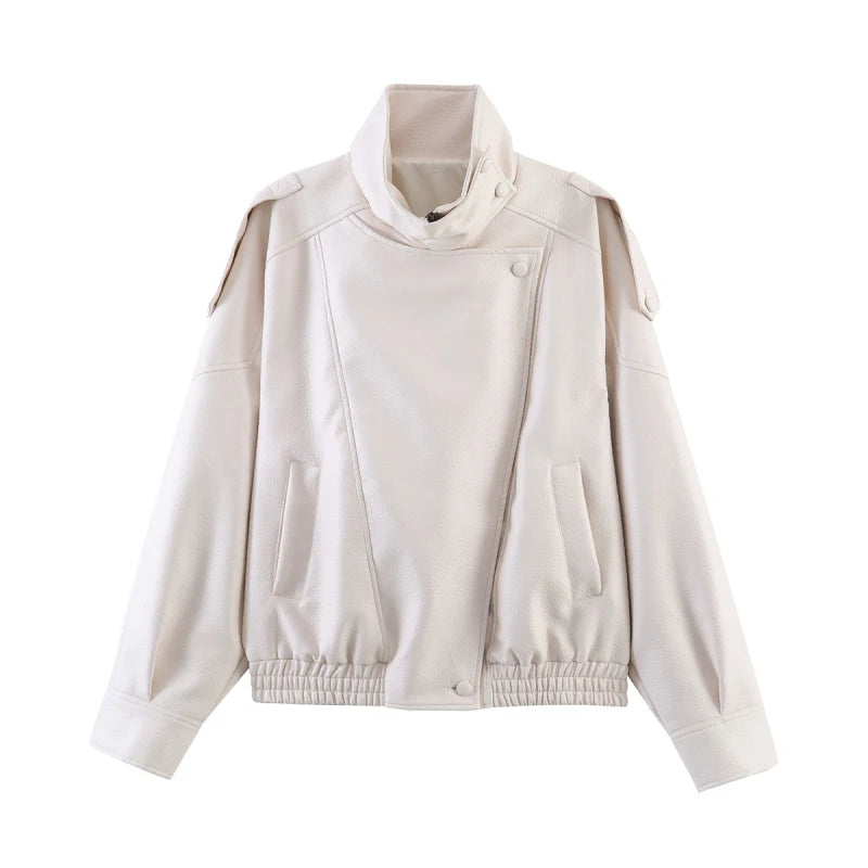 Women’s Faux Leather Zip-Up Jacket — Casual Streetwear Style