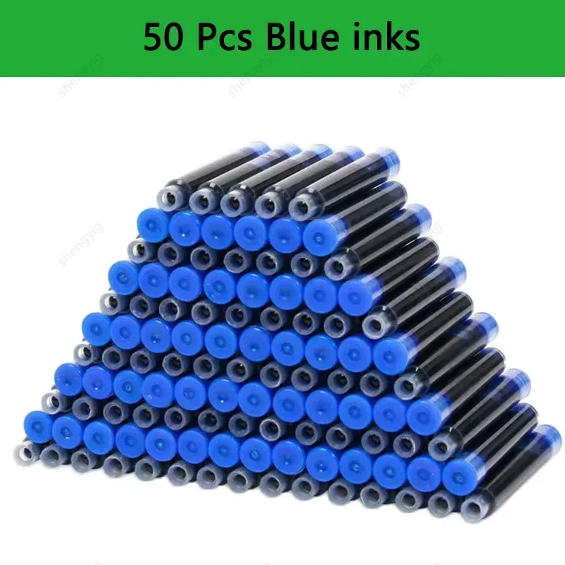 53-Piece Fountain Pen & Ink Refill Set — 3 Pens + 50 Ink Cartridges in Black, Blue & Red