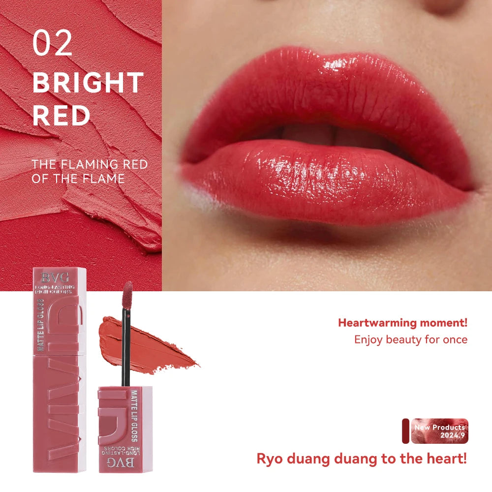 BVG Matte Liquid Lipstick — Long-Lasting Waterproof Non-Greasy Lip Gloss in Warm Tones