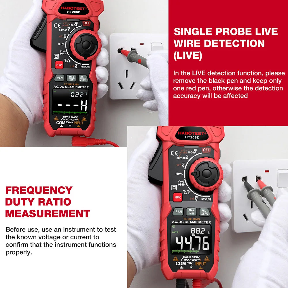 Multímetro de pinza digital HABOTEST — True RMS, CA/CC, 1000 V/1000 A