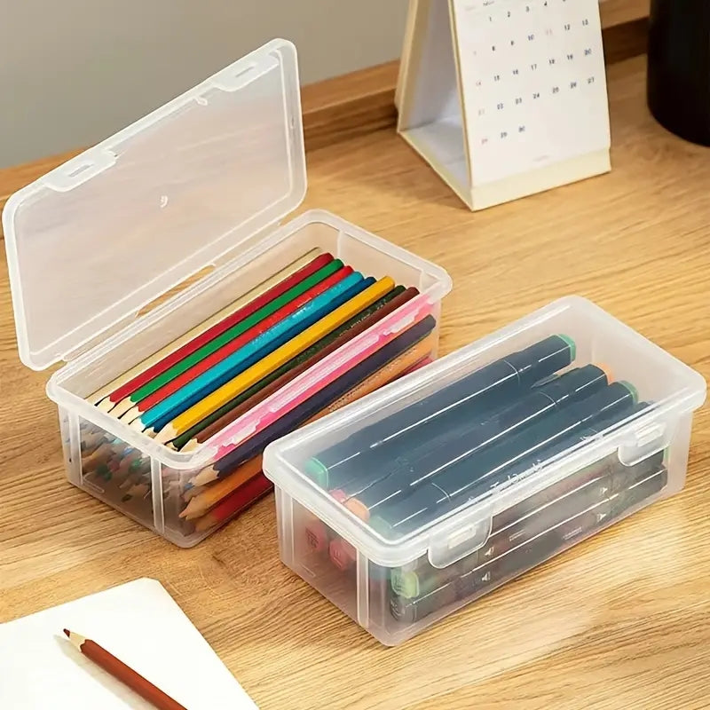 Transparent Plastic Pencil Box — Clear Storage Organizer for School & Office