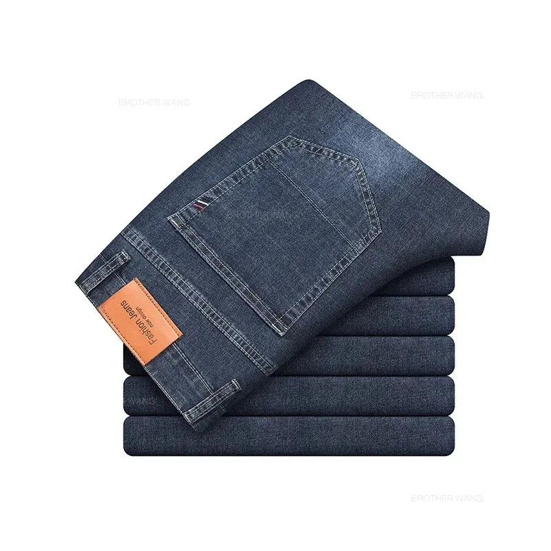 Men's Stretch Straight Jeans — Smart Casual Business Denim, Sizes 29–42