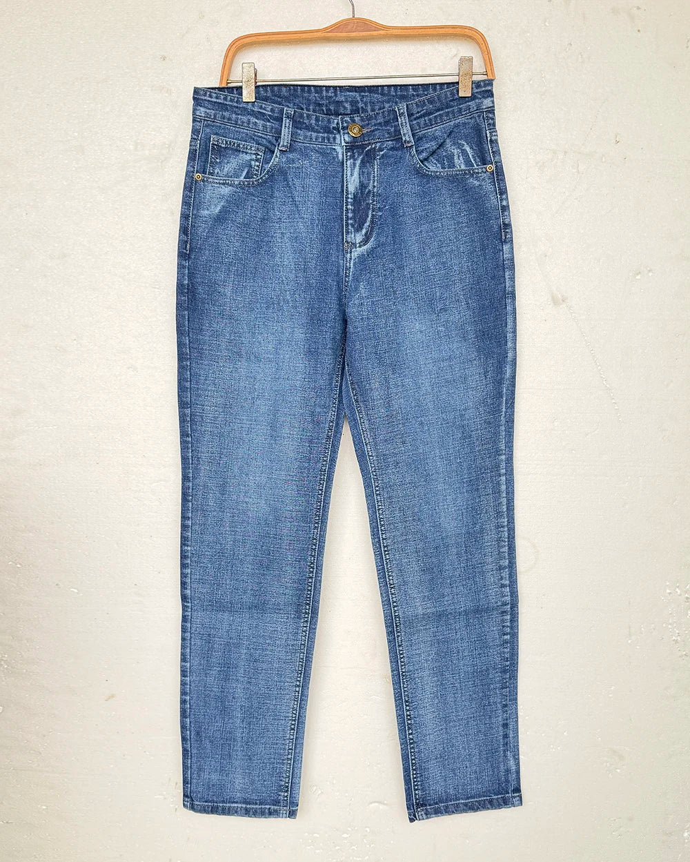 WTHINLEE Men’s Slim Straight Business Jeans — Stretch Denim Casual Work Trousers in Blue & Black