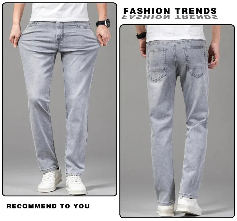 Men's Stretch Straight Jeans — Smart Casual Business Denim, Sizes 29–42