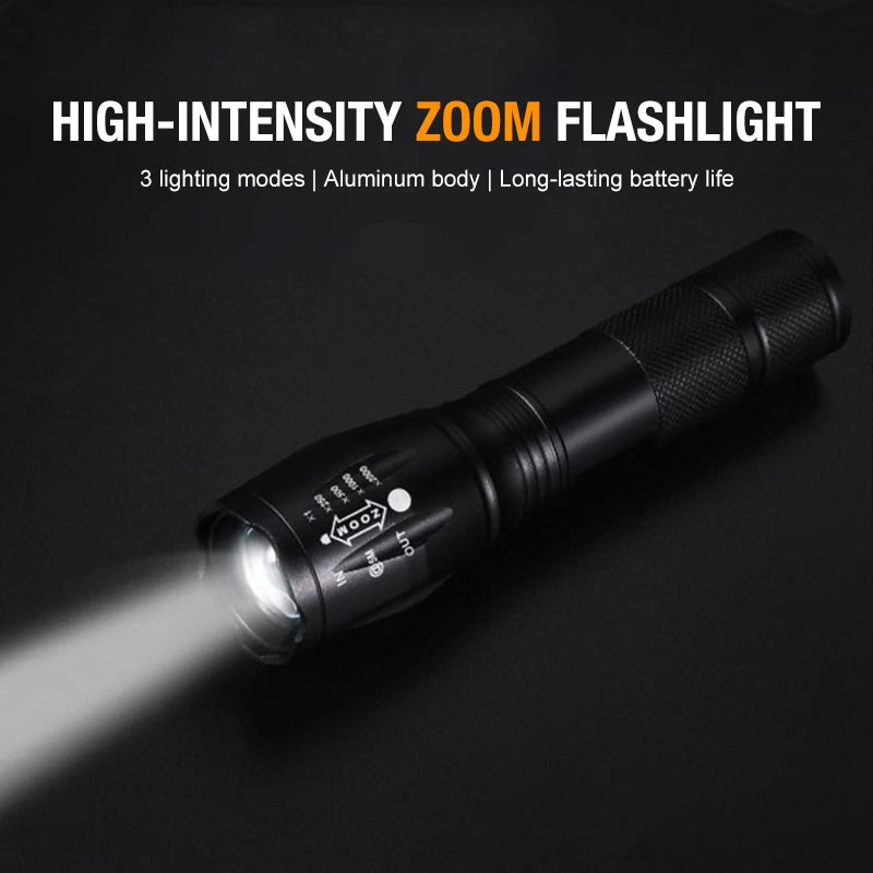 T6 LED Zoomable Rechargeable Flashlight — Aluminum Alloy Telescopic Outdoor Searchlight