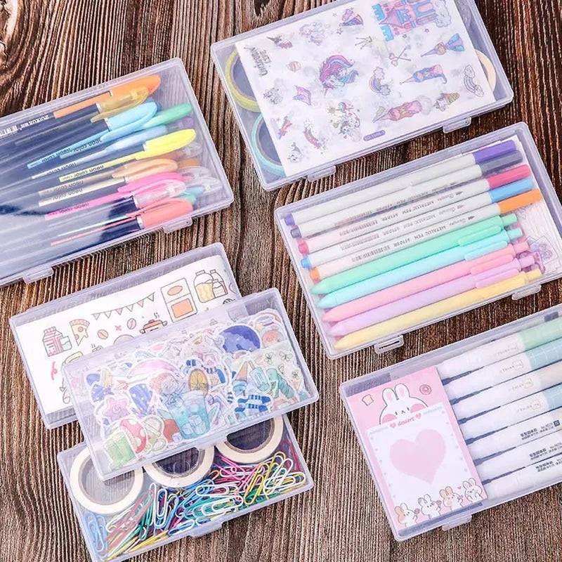 Transparent Plastic Pencil Box — Clear Storage Organizer for School & Office