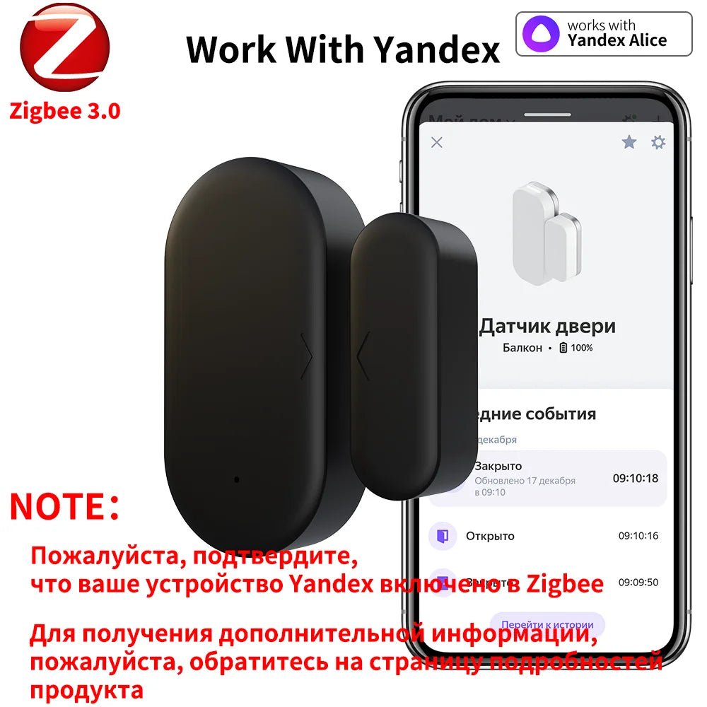 Zigbee 3.0 Door & Window Contact Sensor — Smart Home Security Sensor for Home Assistant, Alexa & Yandex