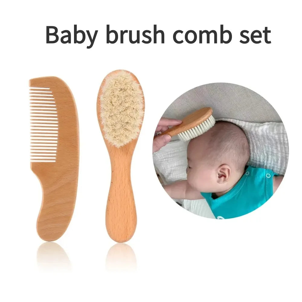 Juego de regalo de cepillo y peine de madera de haya para bebé — Delicado set de 2 piezas para el cuidado del cabello para recién nacidos y niños pequeños