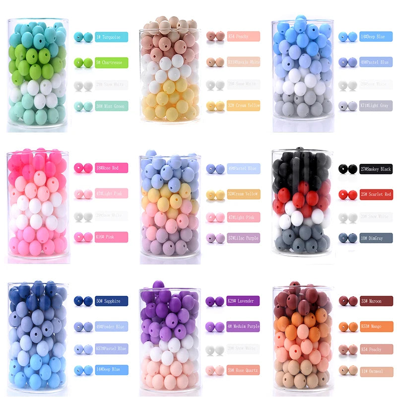 Cuentas de silicona para mordedor de bebé, paquete de 50 unidades, redondas de 12 mm, cuentas de chupete DIY sin BPA
