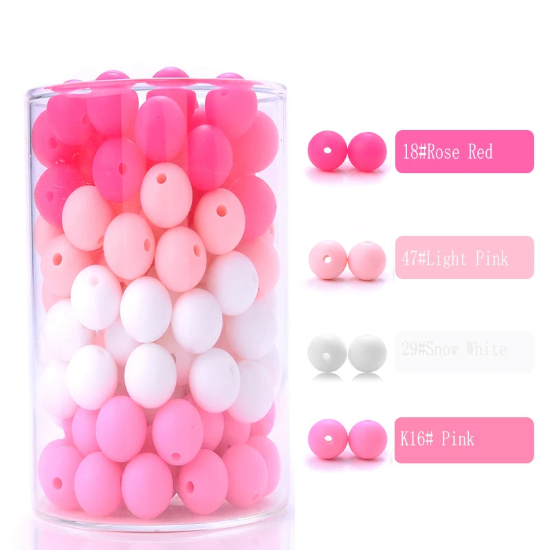 Cuentas de silicona para mordedor de bebé, paquete de 50 unidades, redondas de 12 mm, cuentas de chupete DIY sin BPA