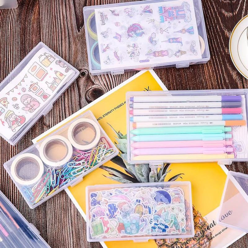 Transparent Plastic Pencil Box — Clear Storage Organizer for Pens, Markers, Erasers & More