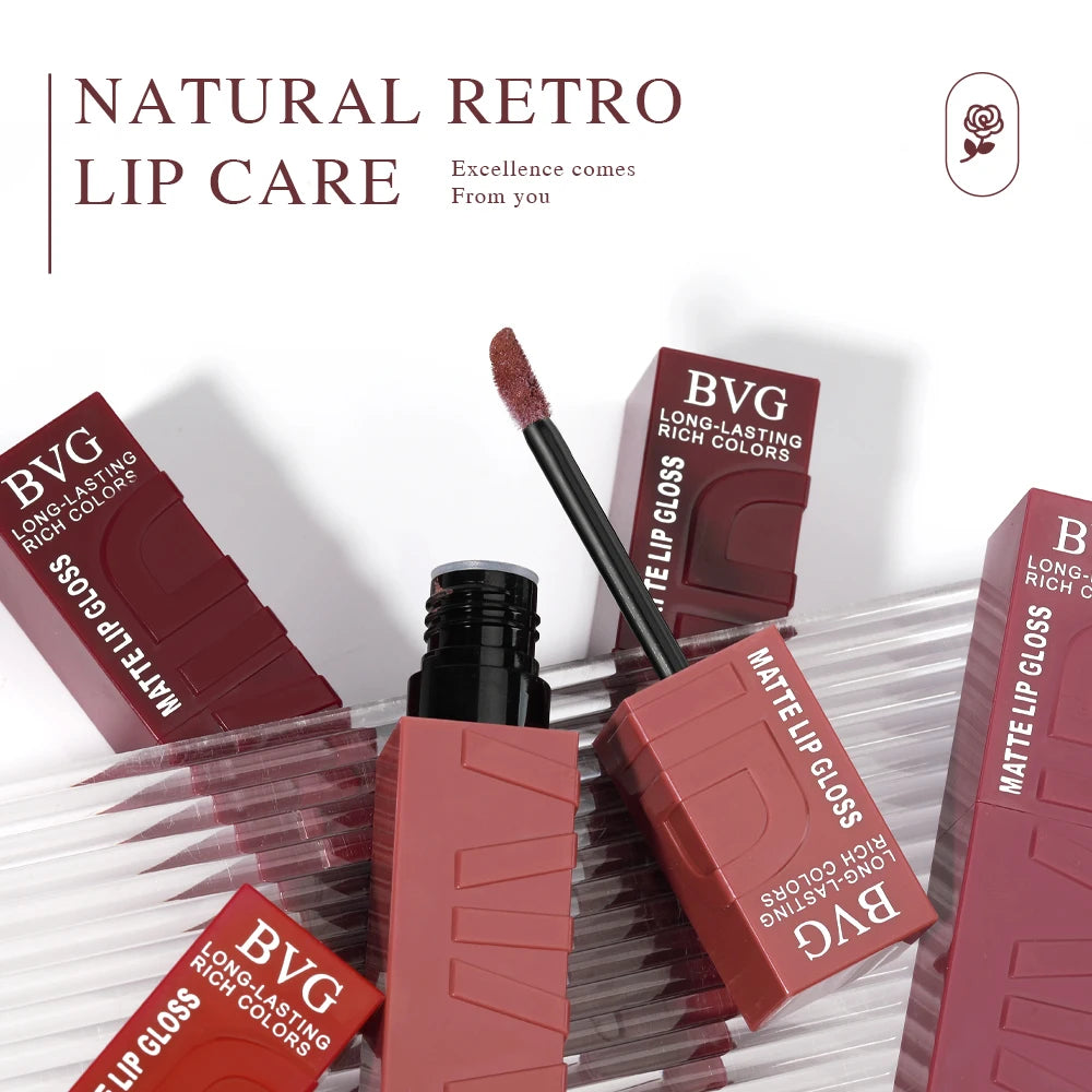 BVG Matte Liquid Lipstick — Long-Lasting Waterproof Non-Greasy Lip Gloss in Warm Tones