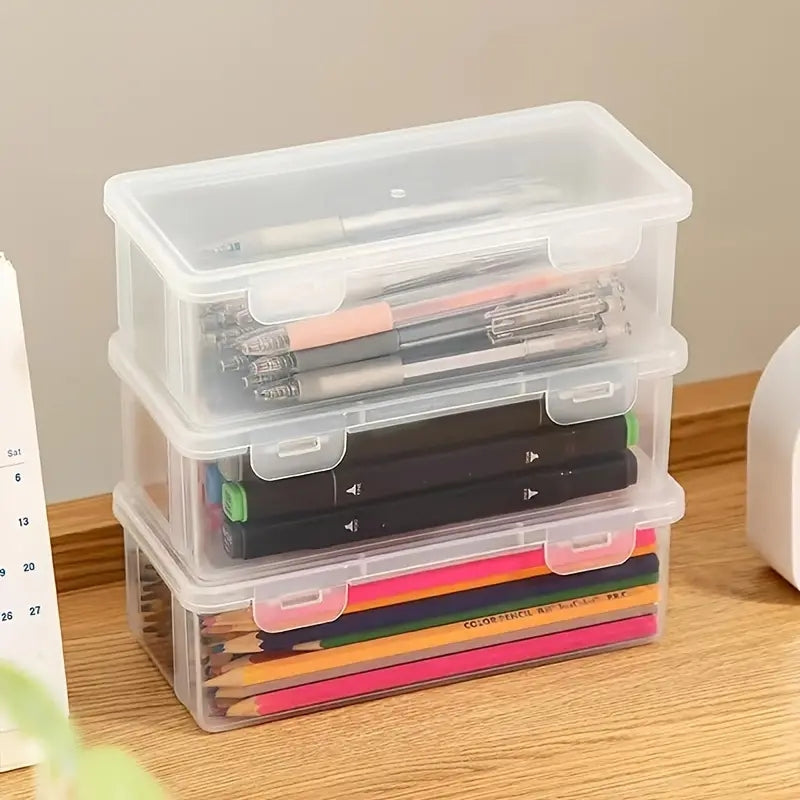 Transparent Plastic Pencil Box — Clear Storage Organizer for Pens, Markers, Erasers & More