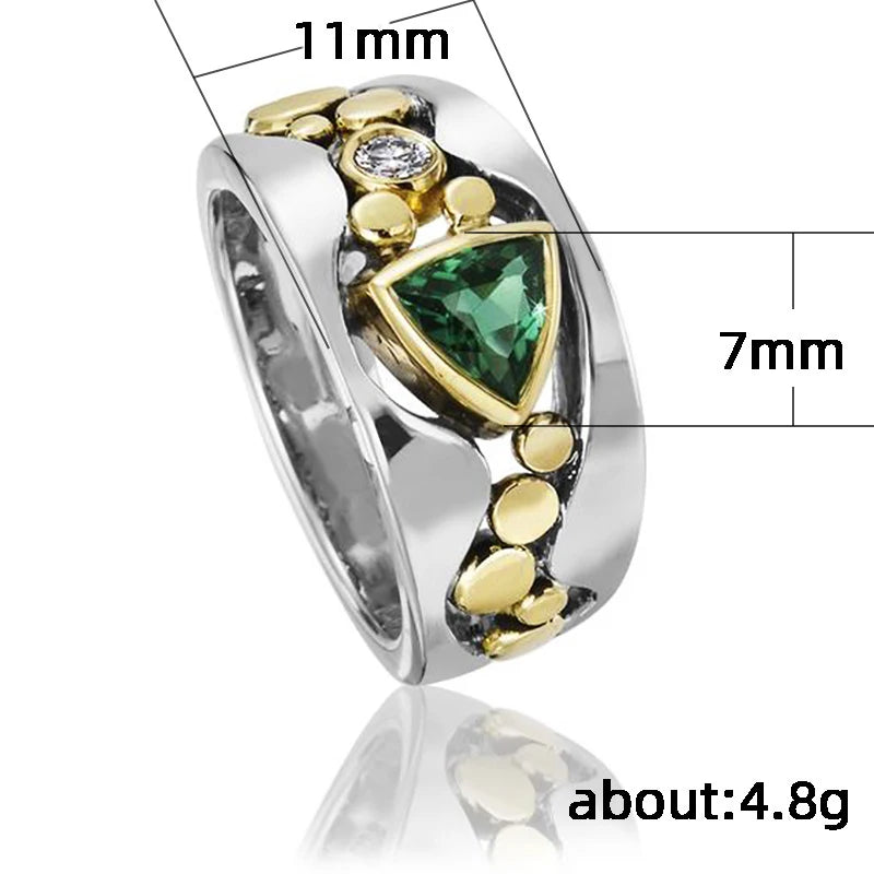 Two-Tone CZ Women's Ring — Blue & Green Geometric Band