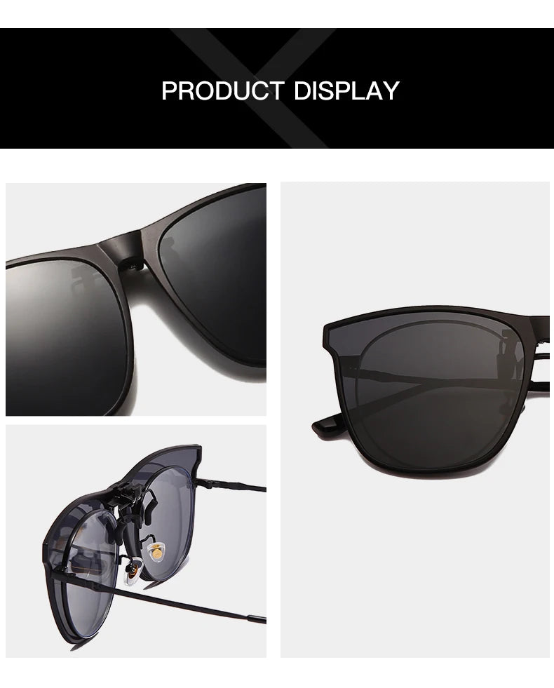 Gafas de sol polarizadas fotocromáticas de clip — Cuadradas, antideslumbrantes UV400, estilo vintage