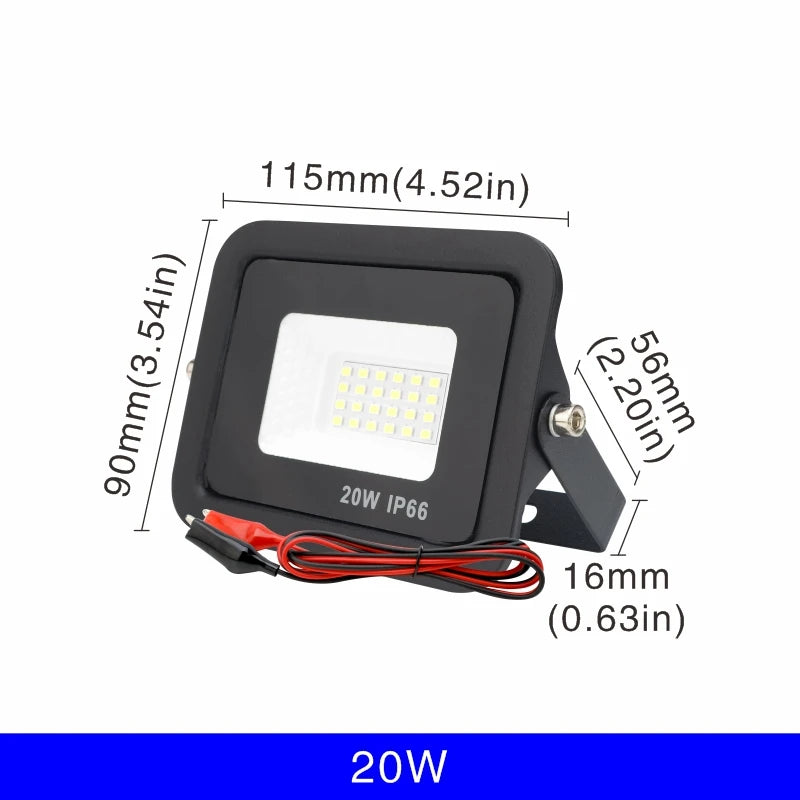DC 12V LED Flood Light — 20W/30W/50W/100W Waterproof Outdoor Spotlight IP66