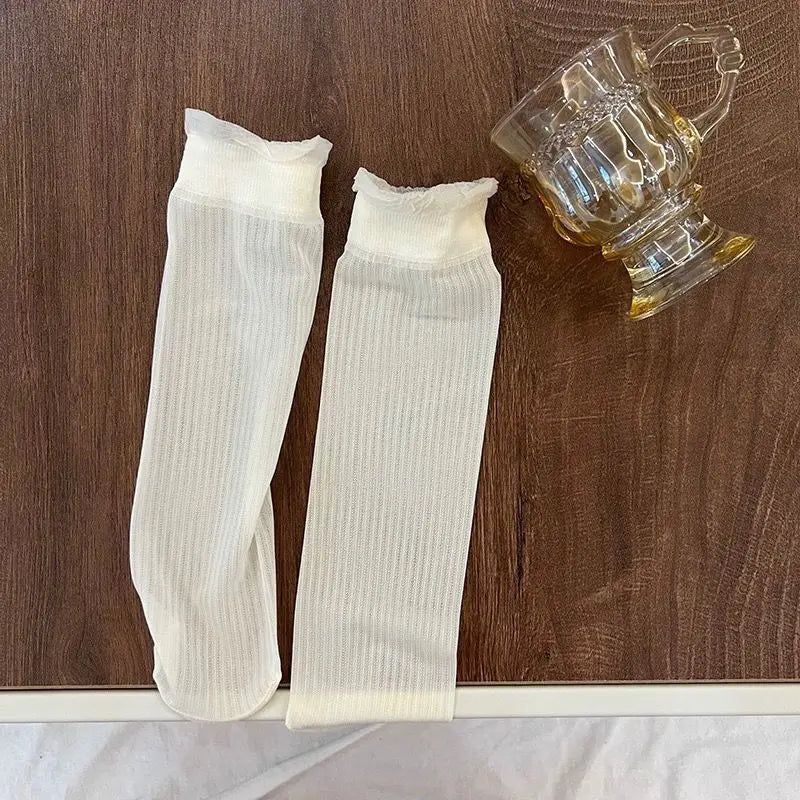 Calcetines altos con volantes para niñas, paquete de 3 — Calcetines suaves de princesa con encaje, para edades de 2 a 12 años