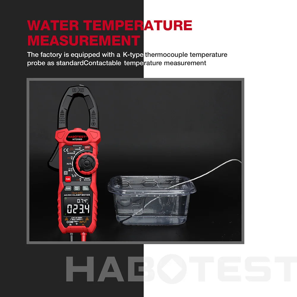 HABOTEST HT208 AC/DC Digital Clamp Meter — True RMS Multimeter with NCV & Capacitance