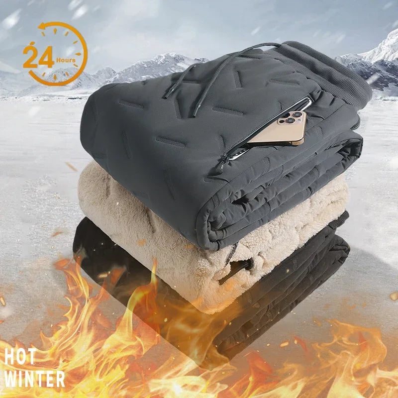 Men’s Insulated Waterproof Winter Jogger Pants — Fleece-Lined Down Cotton Warm Trousers up to 7XL