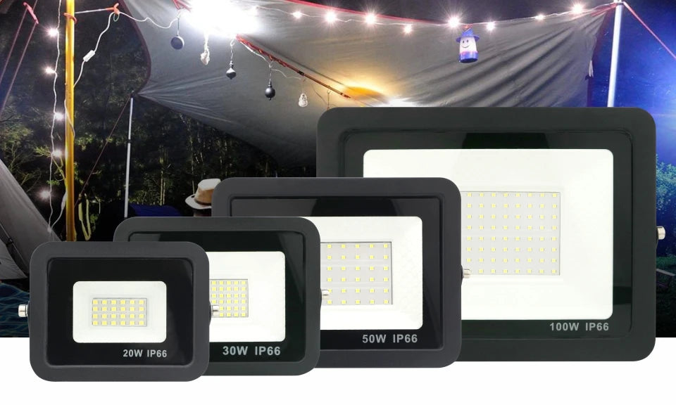 DC 12V LED Flood Light — 20W/30W/50W/100W Waterproof Outdoor Spotlight IP66