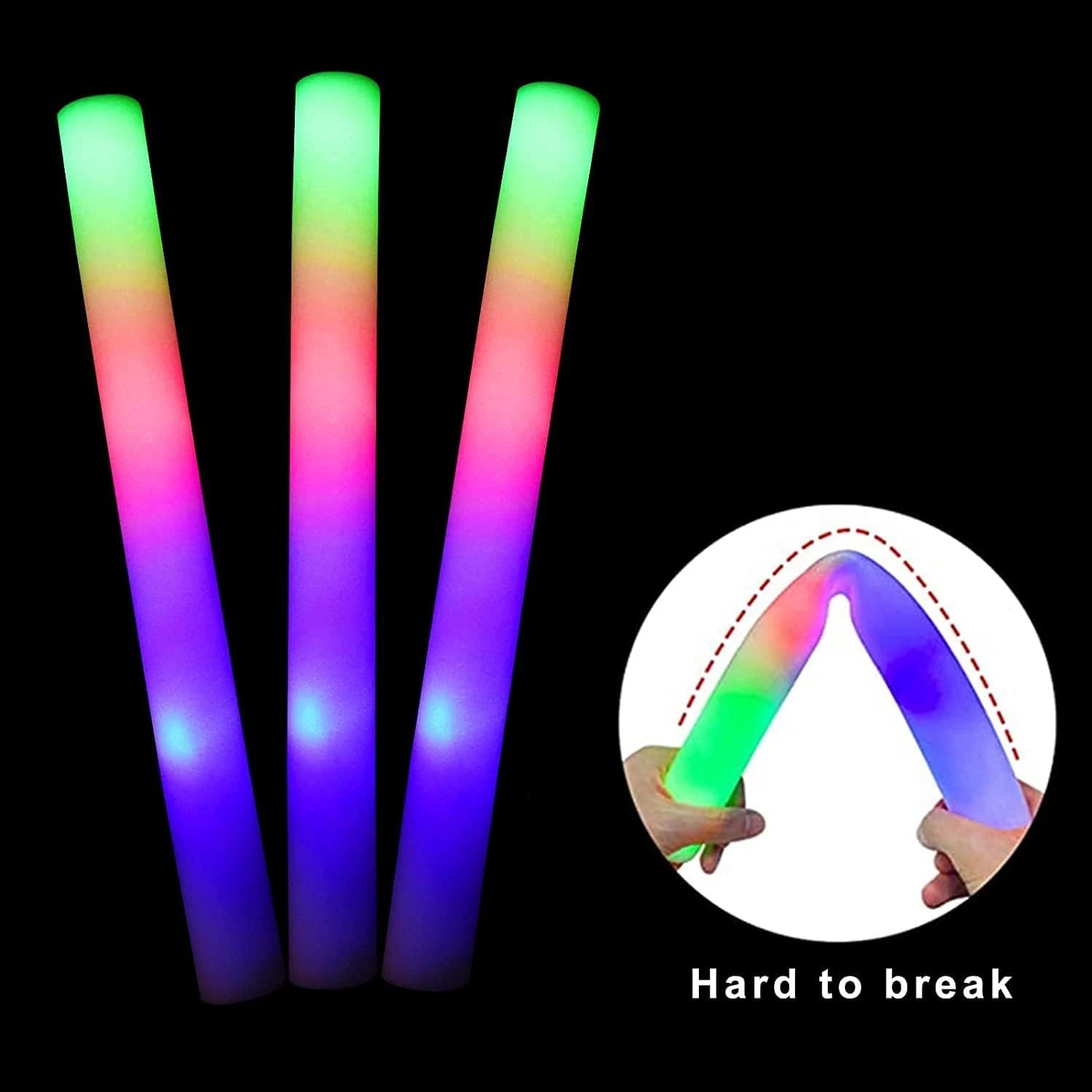 30 Barras de Espuma LED Luminosas — 3 Modos de Luces Intermitentes Coloridas para Fiestas y Eventos