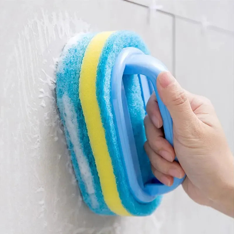 Kitchen Cleaning Brush with Handle — High-Density Scouring Pad for Pots, Tiles & Walls