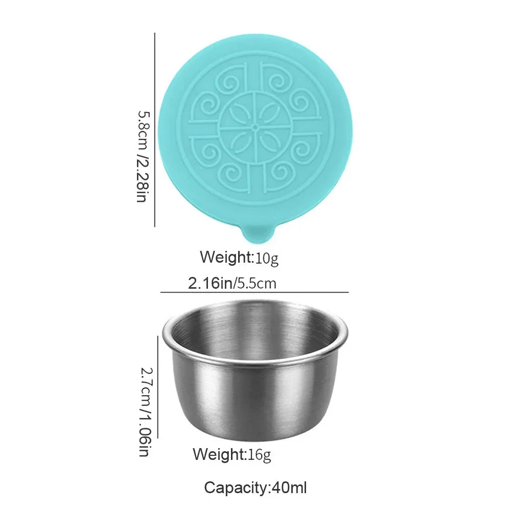 Stainless Steel Salad Dressing Container — 40ml Leakproof Reusable Cup with Silicone Lid