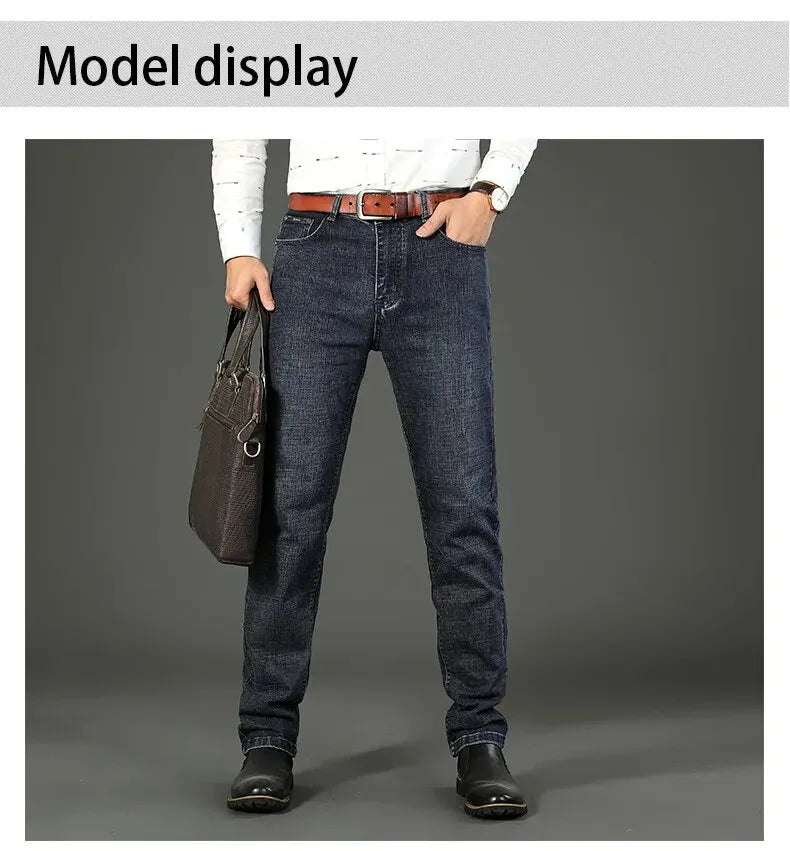 WTHINLEE Men’s Slim Straight Business Jeans — Stretch Denim Casual Work Trousers in Blue & Black