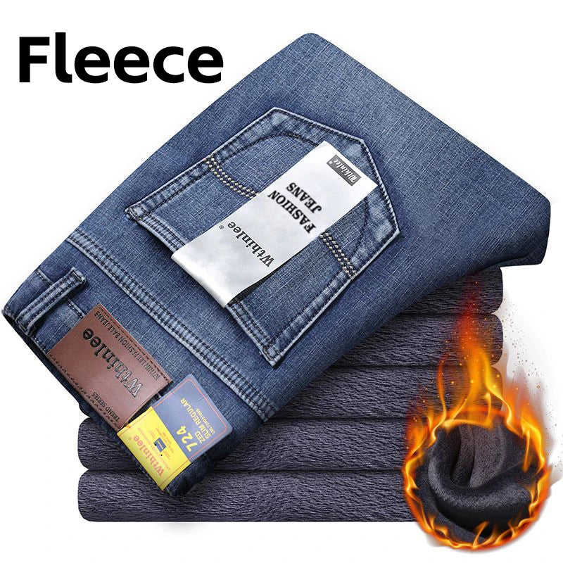 WTHINLEE Men’s Slim Straight Business Jeans — Stretch Denim Casual Work Trousers in Blue & Black