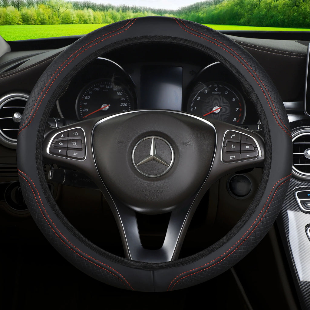 Microfiber Leather Steering Wheel Cover — No Inner Ring, Anti-Slip Breathable Universal Fit