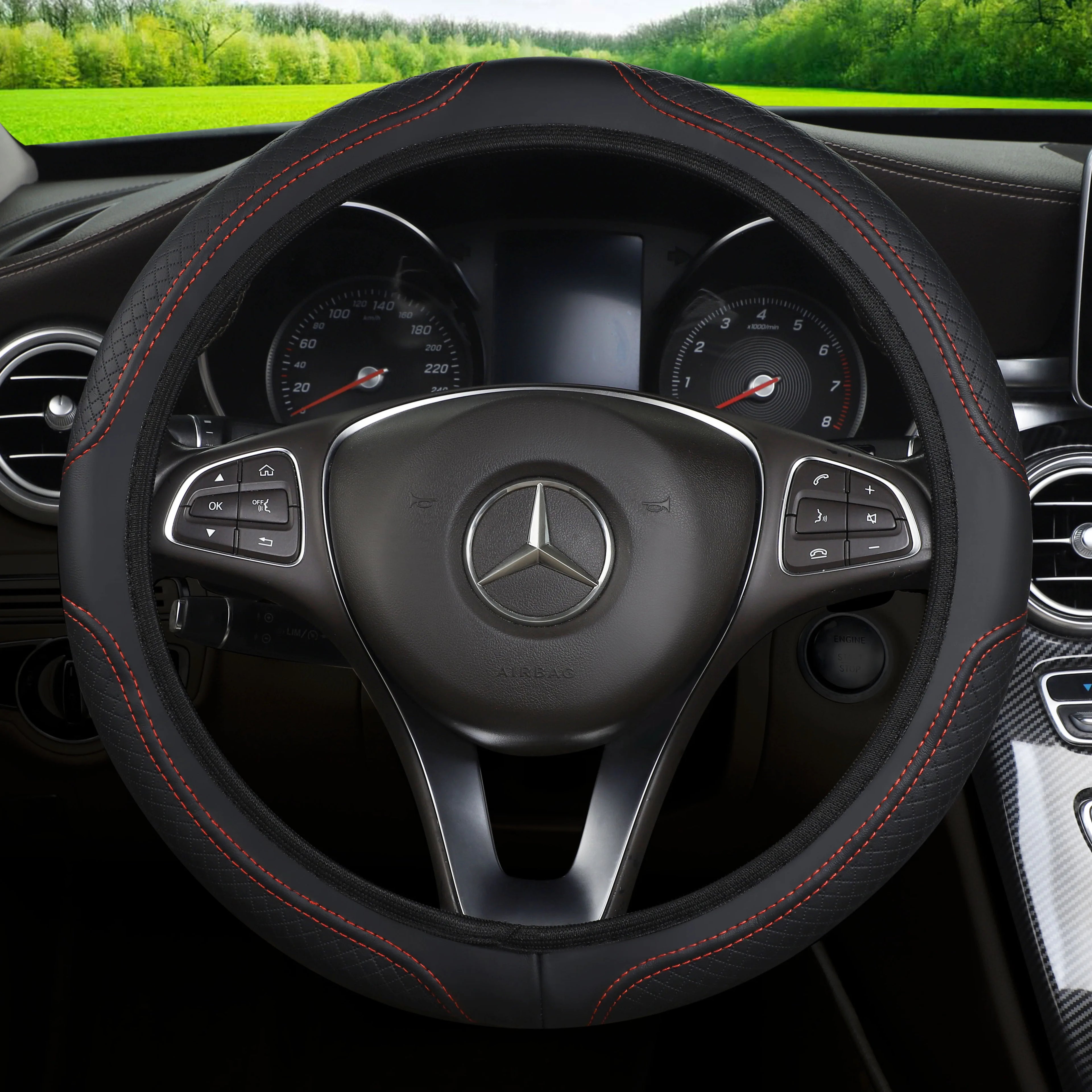 Microfiber Leather Steering Wheel Cover — No Inner Ring, Anti-Slip Breathable Universal Fit