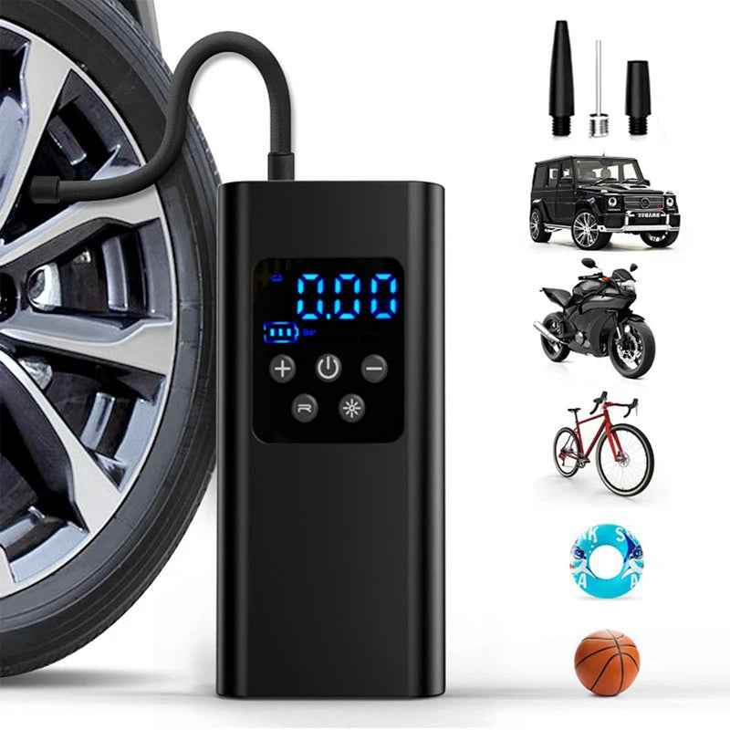 Compresor de aire portátil de 150 PSI para inflar neumáticos — Bomba compacta inalámbrica y con cable para coches, bicicletas y más