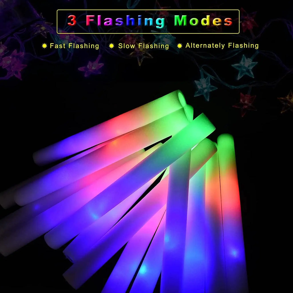 30 Barras de Espuma LED Luminosas — 3 Modos de Luces Intermitentes Coloridas para Fiestas y Eventos