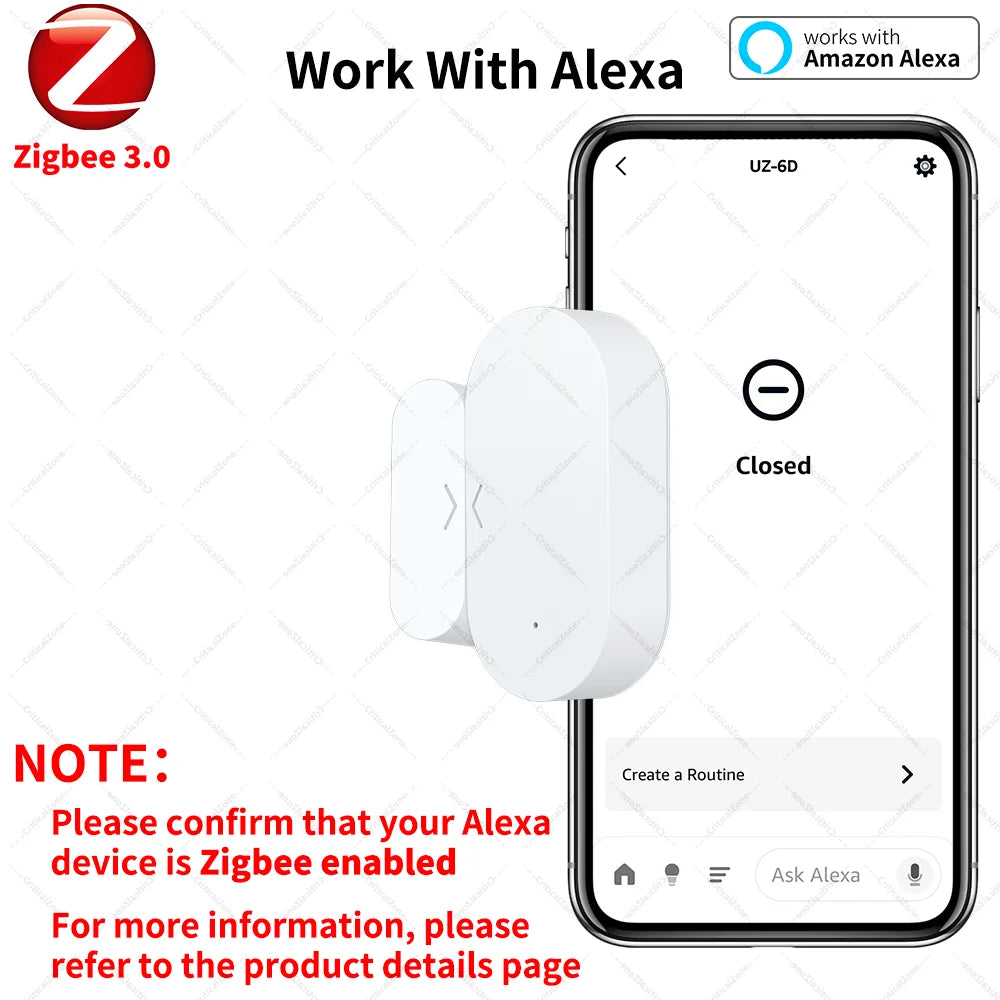 Zigbee 3.0 Door & Window Contact Sensor — Smart Home Security Sensor for Home Assistant, Alexa & Yandex