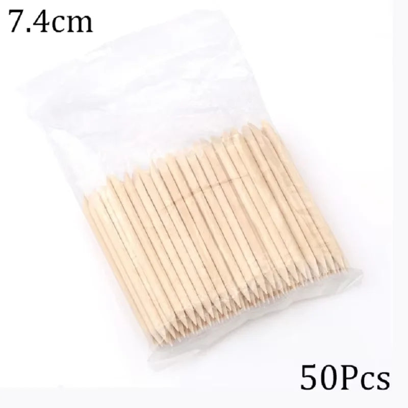 Double-Sided Wood Nail Cuticle Pusher Sticks — 50 or 100-Pack for Manicure & Nail Art