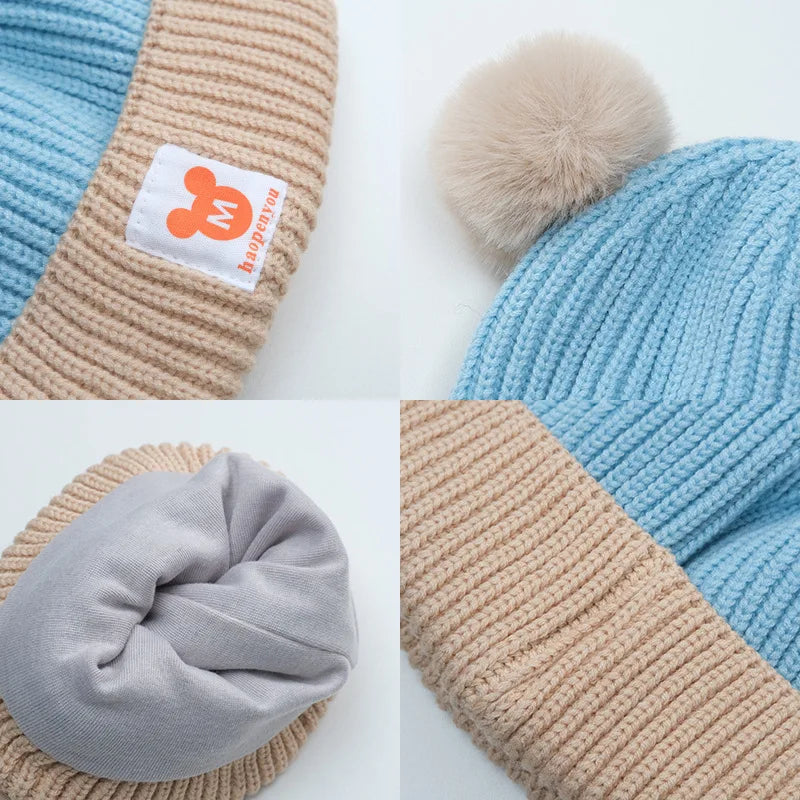 Conjunto de gorro y bufanda de oso para bebé — Gorro de invierno de punto cálido para bebés y niños pequeños