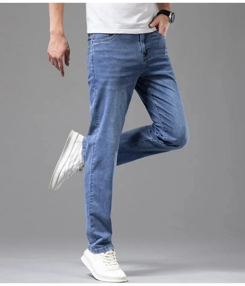 Men's Stretch Straight Jeans — Smart Casual Business Denim, Sizes 29–42