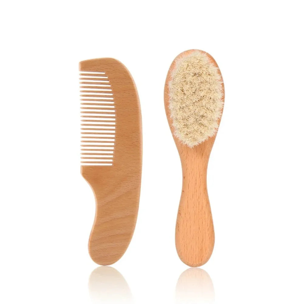 Baby Beech Wood Brush & Comb Gift Set — Gentle 2-Piece Hair Care Set for Newborns & Toddlers