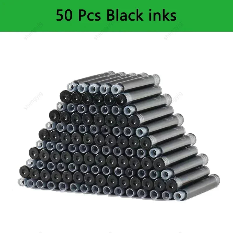 53-Piece Fountain Pen & Ink Refill Set — 3 Pens + 50 Ink Cartridges in Black, Blue & Red