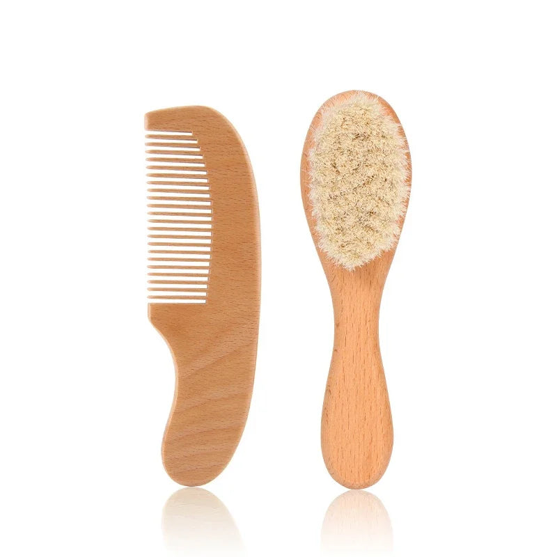 Juego de regalo de cepillo y peine de madera de haya para bebé — Delicado set de 2 piezas para el cuidado del cabello para recién nacidos y niños pequeños