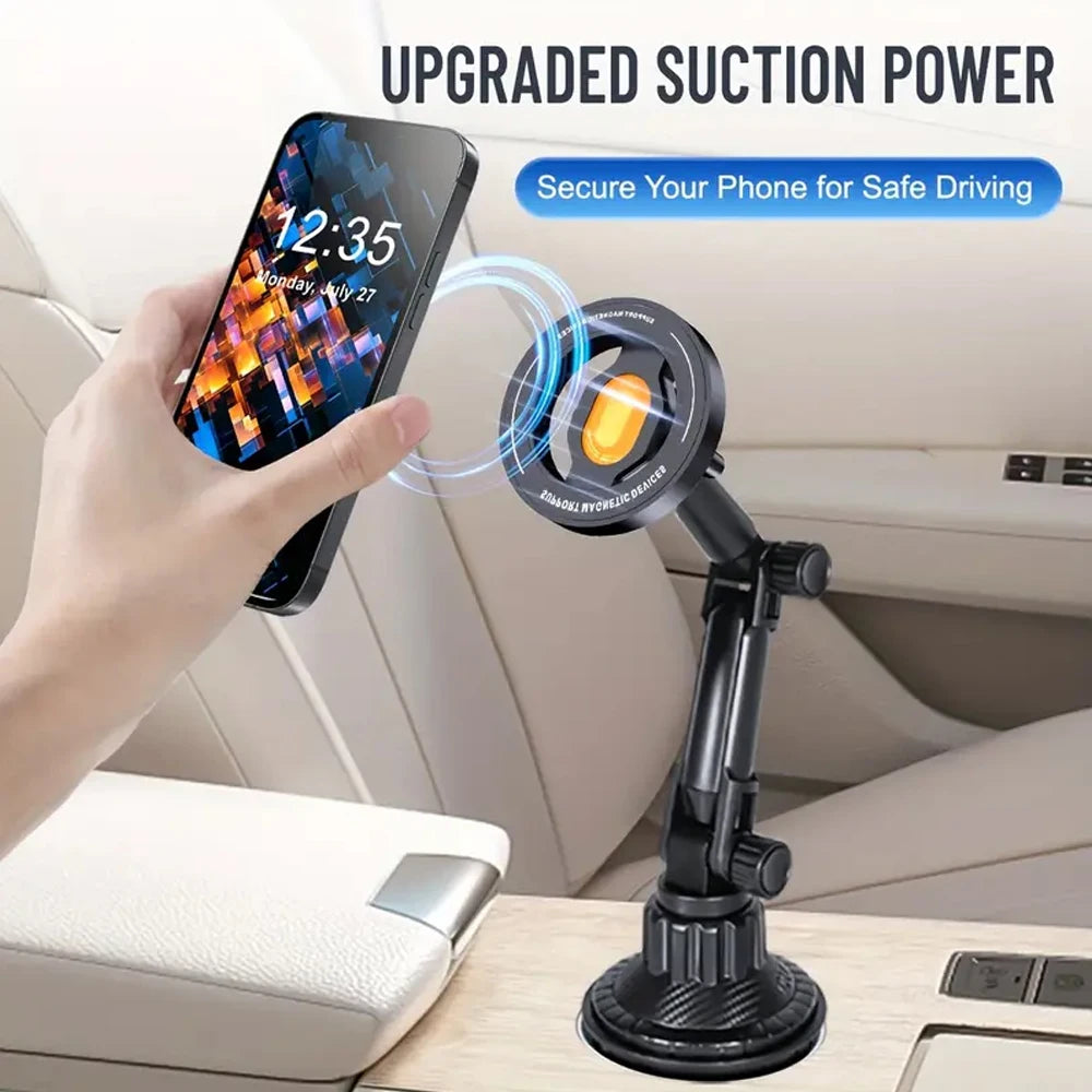 Magnetic Car Phone Mount — 360° Rotation Cup Holder Stand for MagSafe & All Smartphones