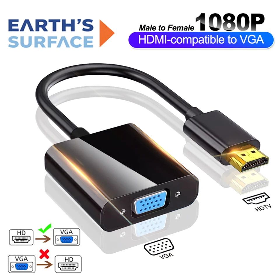 HDMI to VGA Adapter Cable — 1080P Full HD Male to Female Converter for Laptop, PC & PS4