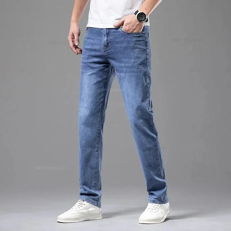 Men's Stretch Straight Jeans — Smart Casual Business Denim, Sizes 29–42