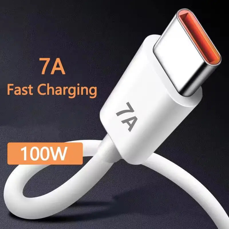 7A 100W USB-C Super Fast Charging Cable — Quick Charge Data Wire for Huawei, Xiaomi & Samsung
