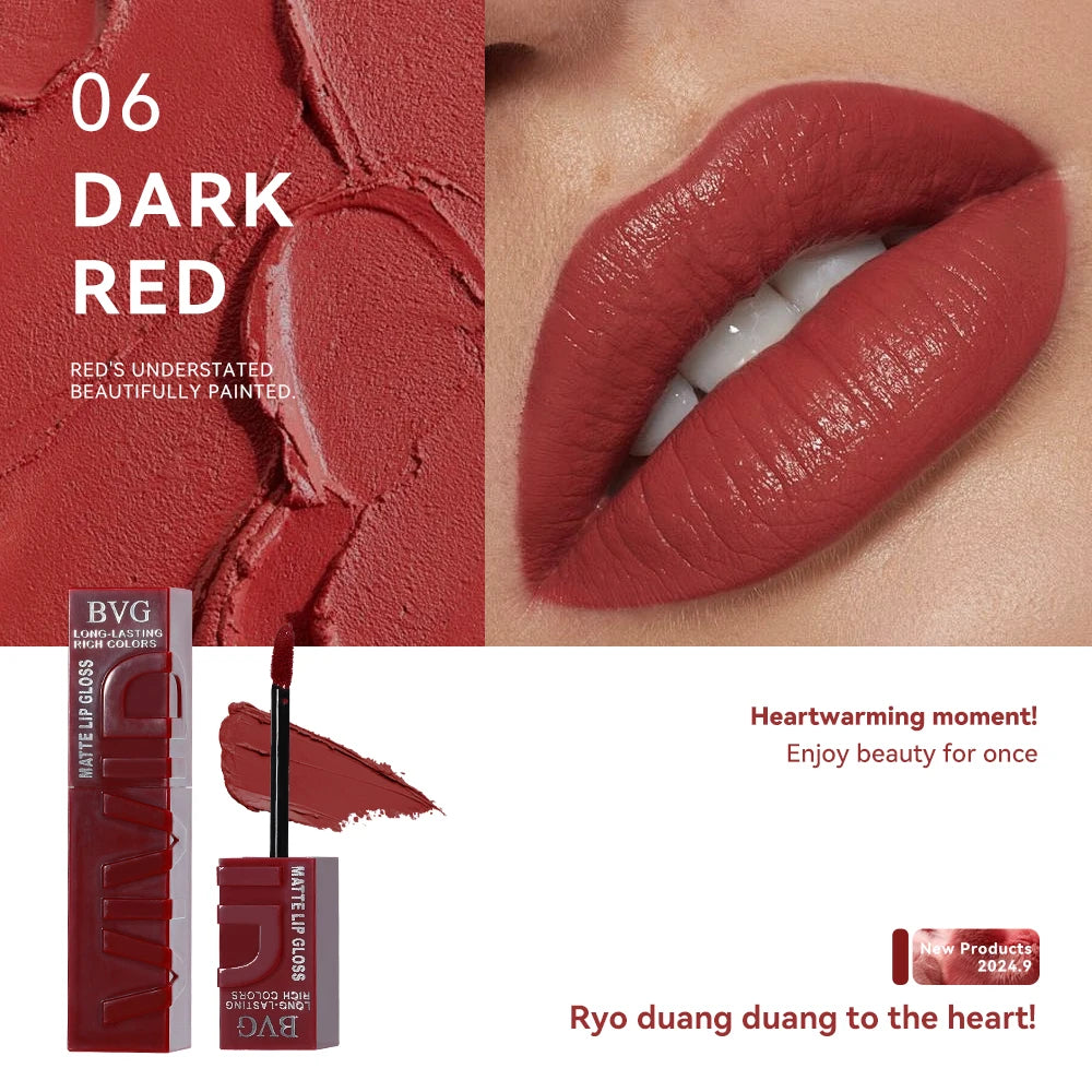 BVG Matte Liquid Lipstick — Long-Lasting Waterproof Non-Greasy Lip Gloss in Warm Tones