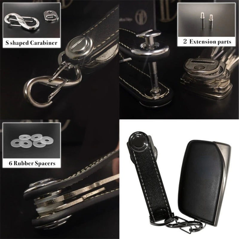 Smart Leather Key Organizer Wallet — Compact Car Key Pouch with Keychain Ring & Hooks