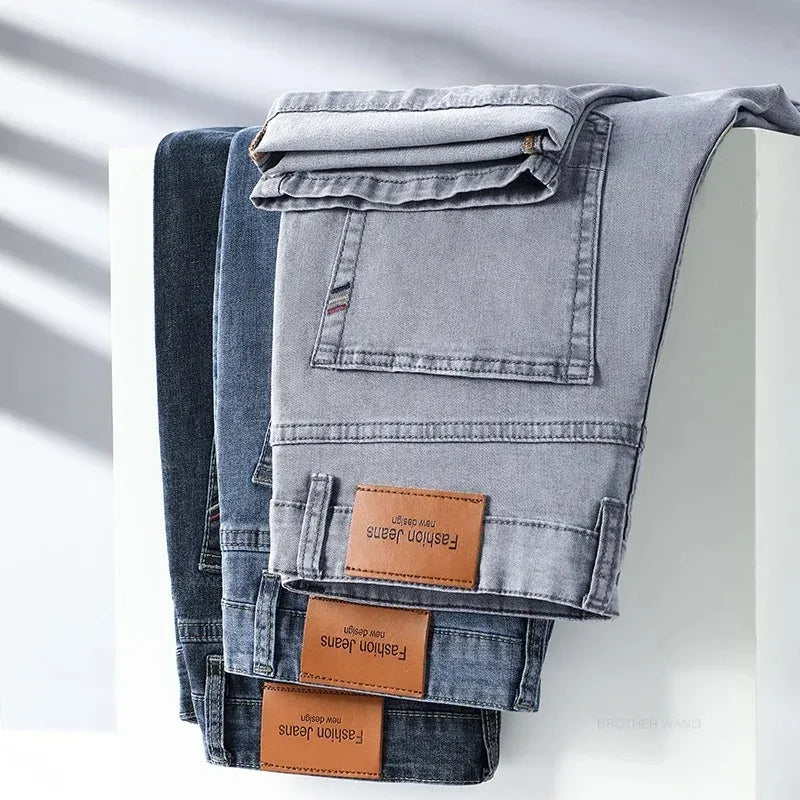 Men's Stretch Straight Jeans — Smart Casual Business Denim, Sizes 29–42