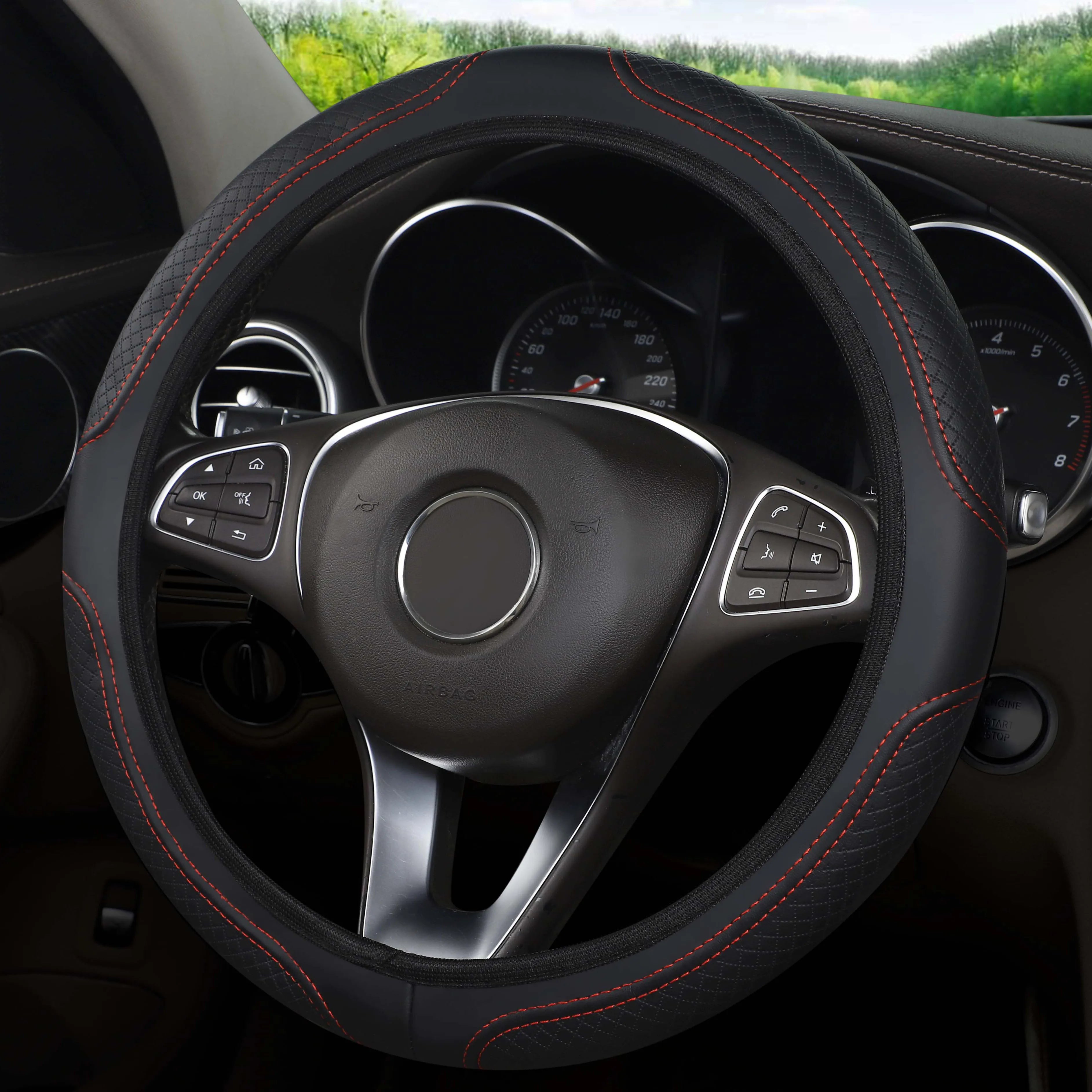 Microfiber Leather Steering Wheel Cover — No Inner Ring, Anti-Slip Breathable Universal Fit