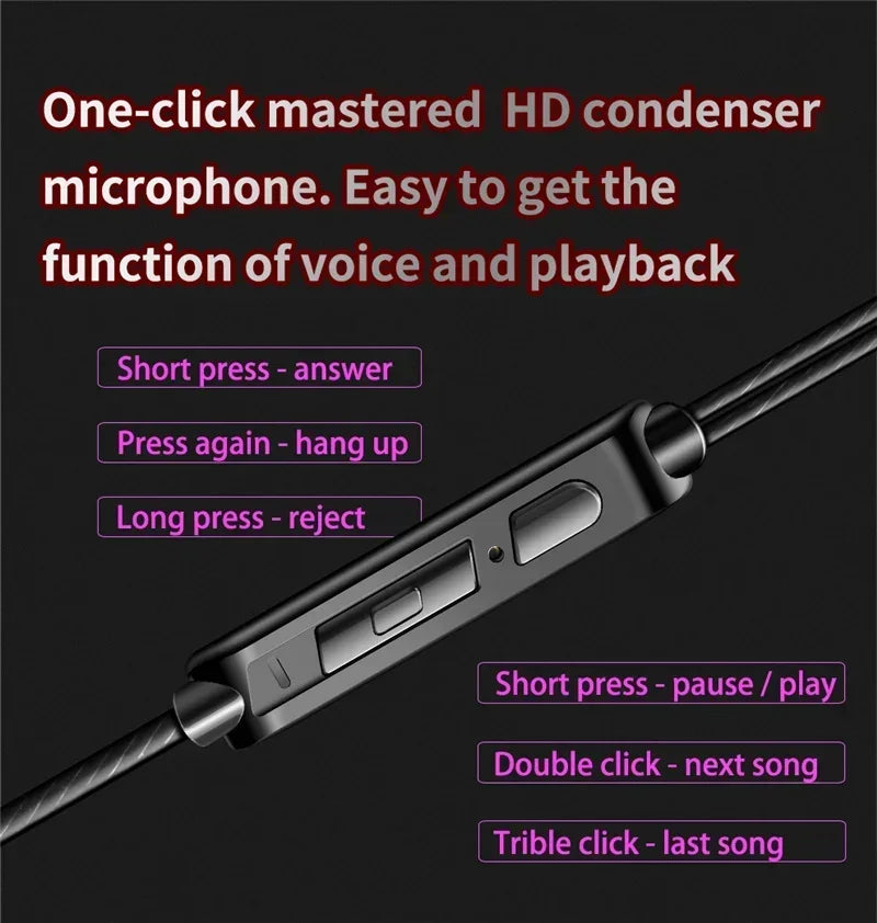 Auriculares internos con cable y micrófono — Sonido de alta fidelidad y bajos profundos, conector universal de 3,5 mm