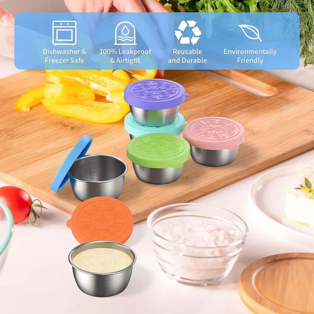 Stainless Steel Salad Dressing Container — 40ml Leakproof Reusable Cup with Silicone Lid